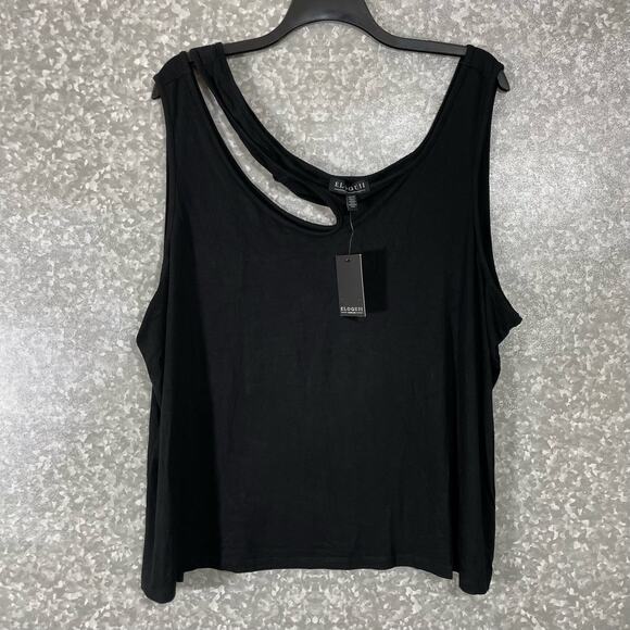 Eloquii NWT Black Plus Size Cutout Asymmetrical Strap Tank Top - Size 26/28 - Picture 2 of 7